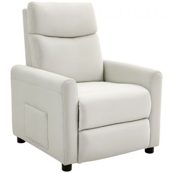 HOMCOM Fotoliu Reclinabil 135° max în Material cu Efect de In, Spumă, Oțel și Lemn, 73x86x100 cm, Crem | Aosom Romania