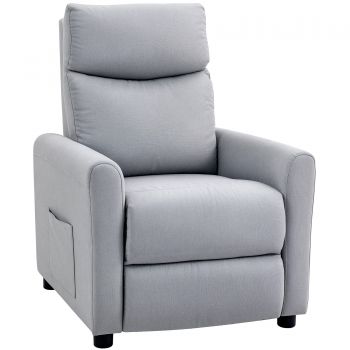 HOMCOM Fotoliu Reclinabil 135° max în Material cu Efect de In, Spumă, Oțel și Lemn, 73x86x100 cm, Gri Deschis | Aosom Romania