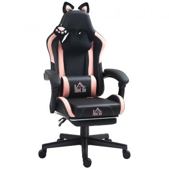 HOMCOM Scaun Gaming Ergonomic cu Urechi de Pisica, Roz | Aosom Romania HOMCOM Scaun Gaming Ergonomic cu Urechi de Pisica, Roz | Aosom Romania