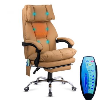 Scaun de birou cu masaj din piele ecologică și cu încălzire în șezut OFF 414 bej
