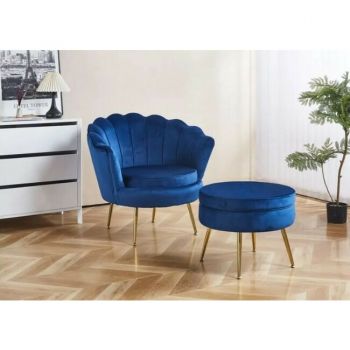 Set fotoliu și măsuță Ariel, catifea, 79x77x77 cm, albastru