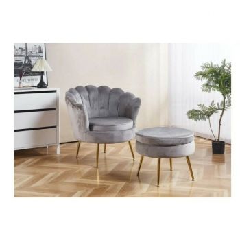 Set fotoliu și măsuță Ariel, catifea, 79x77x77 cm, gri Set fotoliu și măsuță Ariel, catifea, 79x77x77 cm, gri