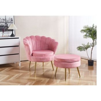 Set fotoliu și măsuță Ariel, catifea, 79x77x77 cm, roz Set fotoliu și măsuță Ariel, catifea, 79x77x77 cm, roz