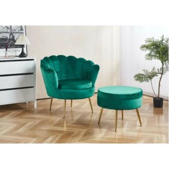 Set fotoliu și măsuță Ariel, catifea, 79x77x77 cm, verde Set fotoliu și măsuță Ariel, catifea, 79x77x77 cm, verde