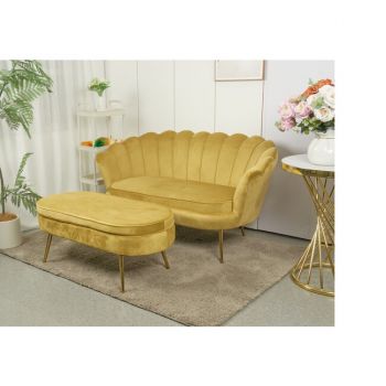 Set fotoliu și măsuță Ariel XXL, catifea, canapea 130x77x83 cm, măsuță 99x44,5x40 cm, galben Set fotoliu și măsuță Ariel XXL, catifea, canapea 130x77x83 cm, măsuță 99x44,5x40 cm, galben