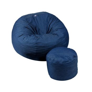 Set Fotoliu King Size cu Otoman (suport picioare), Material Textil - Blue Denim