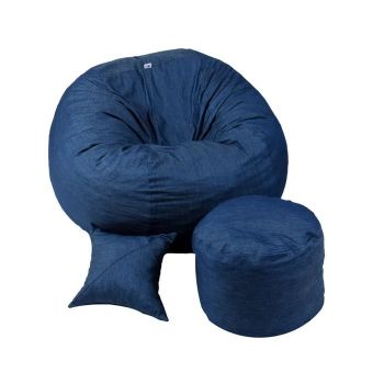 Set Fotoliu Matusalem cu Otoman (suport picioare) si Perna, Material Textil - Blue Denim
