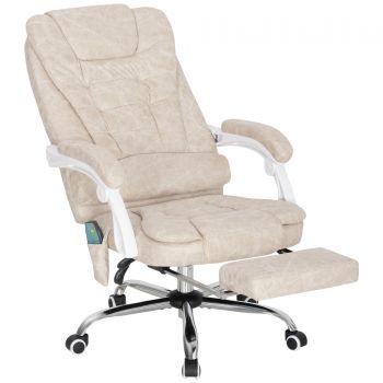 Vinsetto Fotoliu de birou cu masaj și încălzire, scaun de birou, înălțime reglabilă, spătar rabatabil, 65x70x111-119cm, crem | Aosom Romania