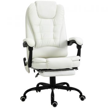 Vinsetto Scaun de birou de masaj, scaun de birou, scaun ergonomic cu înălțime reglabilă, spătar inclinabil și telecomandă cu fir, suport pentru picioare retractabil și pivotant la 360°, alb | Aosom Romania