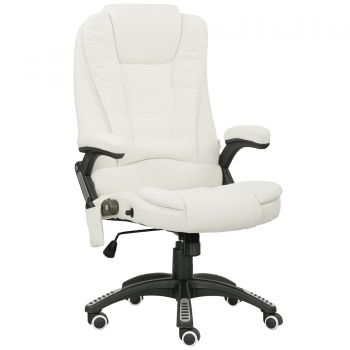 Vinsetto Scaun de Birou Reclinabil cu Masaj, Înălțime Reglabilă, Telecomandă, Textil cu Aspect de In, Crem | Aosom Romania