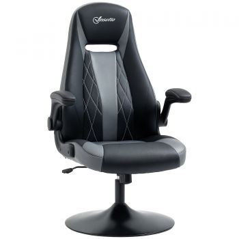Vinsetto Scaun de gaming ergonomic cu bază rotundă din metal pivotantă 360° înălțime reglabilă pernă pentru gât brațe rabatabile PVC gri negru | Aosom Romania Vinsetto Scaun de gaming ergonomic cu bază rotundă din metal pivotantă 360° înălțime reglabilă pernă pentru gât brațe rabatabile PVC gri negru | Aosom Romania