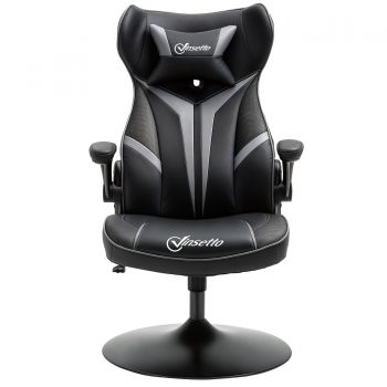 Vinsetto Scaun gamer scaun de joc gaming pivotant la 360° ergonomic înălțime reglabilă brațe rabatabile pernă tăiere incluse înveliș similicuir 67 x 70 x 106-112 cm gri deschis și negru | Aosom Romania
