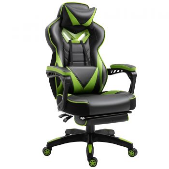 Vinsetto Scaun gaming ergonomic cu suport picioare, cap și lombar, fotoliu de birou confortabil, înălțime reglabilă, negru/verde | Aosom Romania Vinsetto Scaun gaming ergonomic cu suport picioare, cap și lombar, fotoliu de birou confortabil, înălțime reglabilă, negru/verde | Aosom Romania