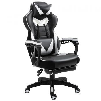 Vinsetto Scaun Gaming Ergonomic, Fotoliu de Birou confortabil cu Suport de Picioare, Perne pentru Cap și Zonă Lombară, Înălțime Reglabilă, negru și alb | Aosom Romania Vinsetto Scaun Gaming Ergonomic, Fotoliu de Birou confortabil cu Suport de Picioare, Perne pentru Cap și Zonă Lombară, Înălțime Reglabilă, negru și alb | Aosom Romania