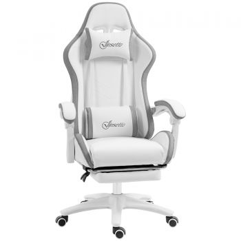 Vinsetto Scaun gaming fauteuil gaming ergonomic cu spătar inclinabil la 135° și suport lombar, 65 x 65 x 121-129 cm alb | Aosom Romania Vinsetto Scaun gaming fauteuil gaming ergonomic cu spătar inclinabil la 135° și suport lombar, 65 x 65 x 121-129 cm alb | Aosom Romania