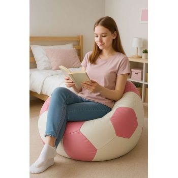 Bean Bag, Atelier del Sofa, 535PFT1226, Piele ecologica, Alb/Roz