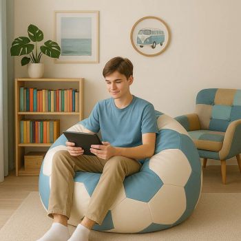 Bean Bag, Atelier del Sofa, 535PFT1227, Piele ecologica, Turcoaz/Alb