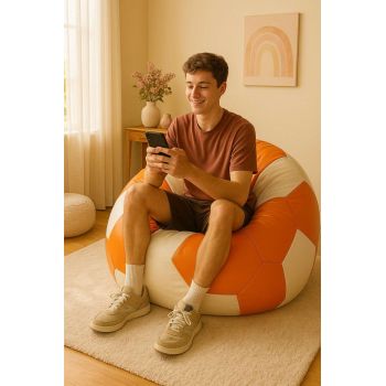 Bean Bag, Atelier del Sofa, 535PFT1228, Piele ecologica, Portocaliu/Alb