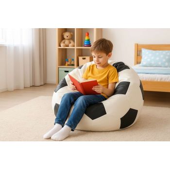 Bean Bag, Atelier del Sofa, 535PFT1231, Piele ecologica, Alb/Negru