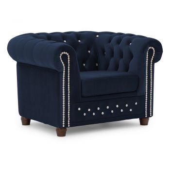 Fotoliu albastru chesterfield cu tapiÈu009Berie din catifea York Blik âu0080Ropez