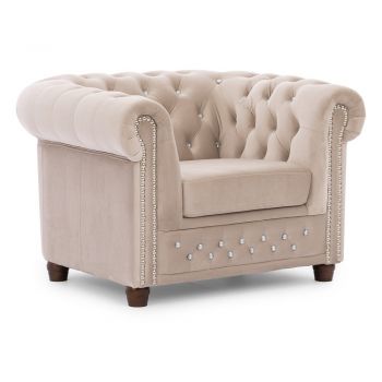 Fotoliu bej chesterfield cu tapiÈu009Berie din catifea York Blik âu0080Ropez