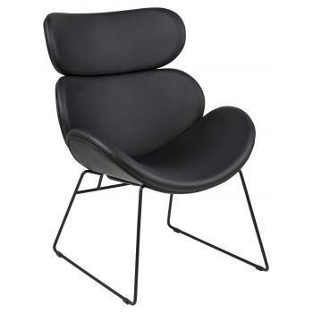 Fotoliu Cazar, Actona, 69x78.5x90.5 cm, piele ecologica/otel, negru