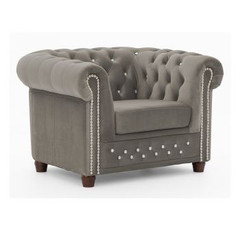 Fotoliu gri chesterfield cu tapiÈu009Berie din catifea York Blik âu0080Ropez