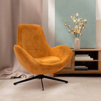 Fotoliu Lunaire, Homla, 86x76x87 cm, metal/catifea din poliester, mustar