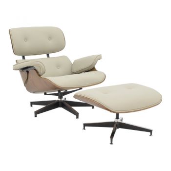 Fotoliu-taburet relax Jenna  bej placaj PU nuc-crom 82x92x82cm