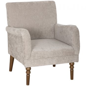 HOMCOM Fotoliu de salon, 1 loc cu spătar înalt, cotiere, șezut lat, picioare din lemn de hevea, material cu aspect de in, gri | Aosom Romania