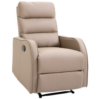 HOMCOM Fotoliu Reclinabil 160° cu Suport pentru Picioare, din Piele PU, Lemn și Oțel, 65x89x100 cm, Maro Deschis | Aosom Romania