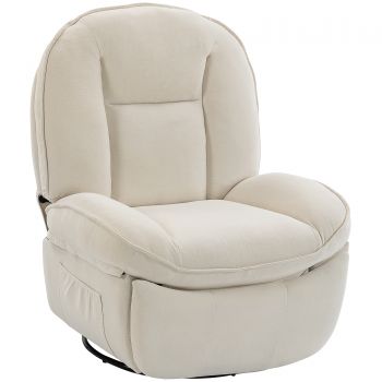 HOMCOM Fotoliu recliner, fotoliu rotativ cu funcție de balans și șezlong, șezut adânc, pernuță spate groasă, montaj ușor, crem | Aosom Romania