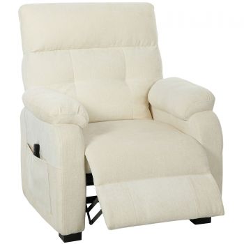 HOMCOM Fotoliu Relax Electric Reclinabil 150° cu Suport pentru Picioare, Șezut Spațios, Fotoliu Silențios, Port USB, Funcție Memory, Telecomandă, din Catifea, pentru Living, Alb | Aosom Romania