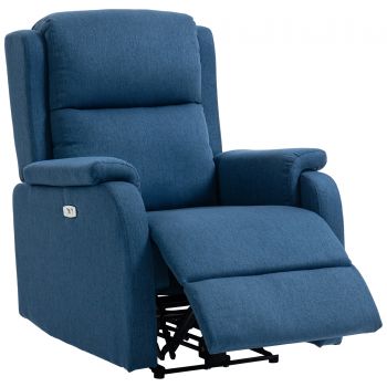 HOMCOM Fotoliu Relax Electric Reclinabil 150° cu Suport pentru Picioare și Port USB, Fotoliu Reclinabil Electric cu Cotiere Largi, Material cu Aspect de In, pentru Living, Dormitor, Albastru | Aosom Romania