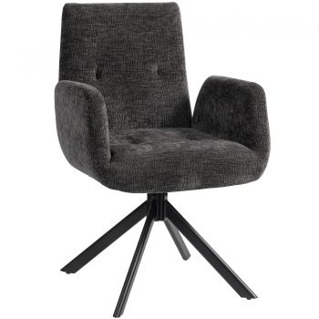 HOMCOM Fotoliu Rotativ pentru Dormitor, Material Textil cu Aspect de In și Picioare Înclinate din Oțel, Negru | Aosom Romania