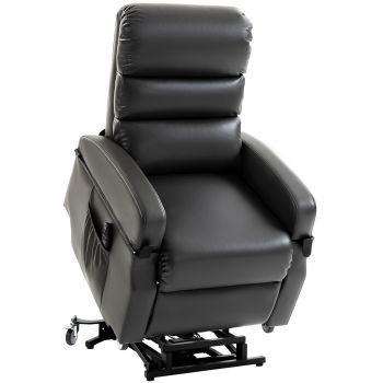 HOMCOM Fotoliu TV cu funcție de ridicare Fotoliu relax electric cu telecomandă, suport pentru picioare, funcție de reclinare, gri închis | Aosom Romania