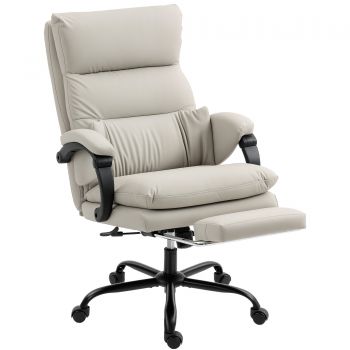 HOMCOM Scaun de Birou cu Masaj la 6 Puncte și Funcție de Încălzire, Reglabil 135° din Piele PU cu Suport pentru Picioare, Brațe Tapițate, Înălțime Reglabilă, Spătar Înalt, Gri Deschis | Aosom Romania