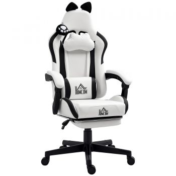 HOMCOM Scaun gaming ergonomic cu urechi de pisică, fotoliu gamer cu spătar înclinabil, 65 x 62 x 124 cm, alb | Aosom Romania