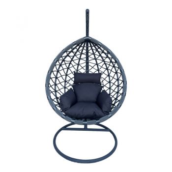 Nid de leagan Lyere cu baza de metal Gri si rattan Gri PE, 120x108x195 cm