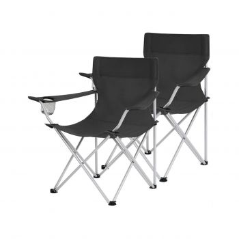 Set 2 scaune pliabile pentru camping si gradina, Songmics, max 150 kg, 84x52x81 cm, otel/tesatura Oxford, negru