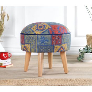 Taburet, Atelier del Sofa, 209FLF1422, 50% bumbac, 50% in, Albastru