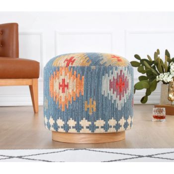 Taburet, Atelier del Sofa, 209FLF1437, 50% bumbac, 50% in, Albastru