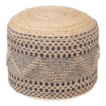 Taburet Puf Bangku Boho, Pako World, Iuta-Bumbac, Natural, 45x30 cm
