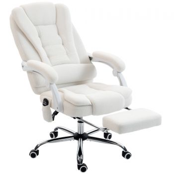 Vinsetto Fotoliu de birou executive cu masaj și încălzire înălțime reglabilă spătar înclinabil tapițerie din in alb | Aosom Romania