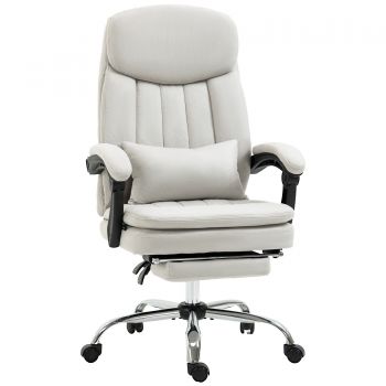 Vinsetto Scaun de birou cu funcție de masaj și încălzire, ergonomic, 66x67x110-118cm, Alb crem | Aosom Romania