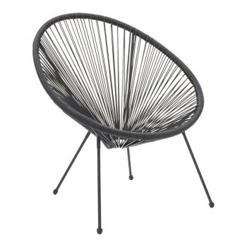 Fotoliu Acapulco cu structură metalică și aspect rattan, Metal și Rattan, Negru, 68x74x84 cm