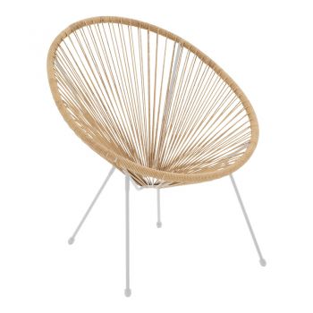 Fotoliu Acapulco, Metal și Rattan Natural, Alb-Natur, 68x74x84 cm