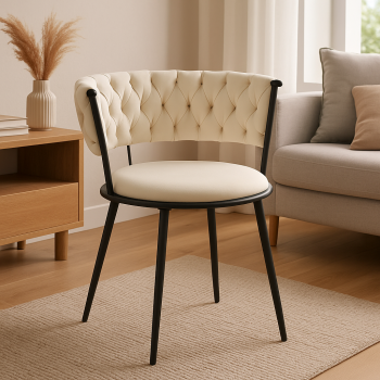 Fotoliu Alkia I textil, Bej, picior negru din metal, 57 x 59 x 72 cm