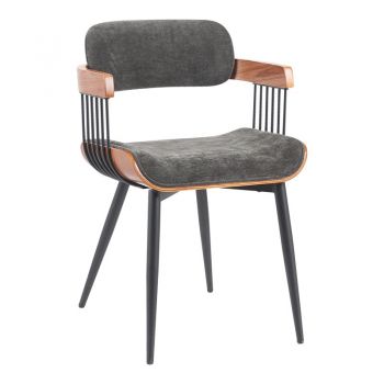 Fotoliu Cameo, metal și lemn de nuc, stofa gri închis, 53x49x75 cm