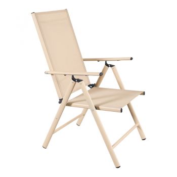 Fotoliu Candor, metal și textilenă, 51x63x107 cm, champagne